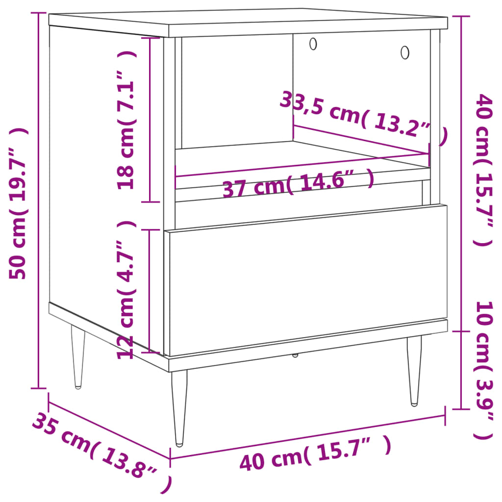 Mesita de noche 2 uds madera ingeniería gris Sonoma 40x35x50 cm