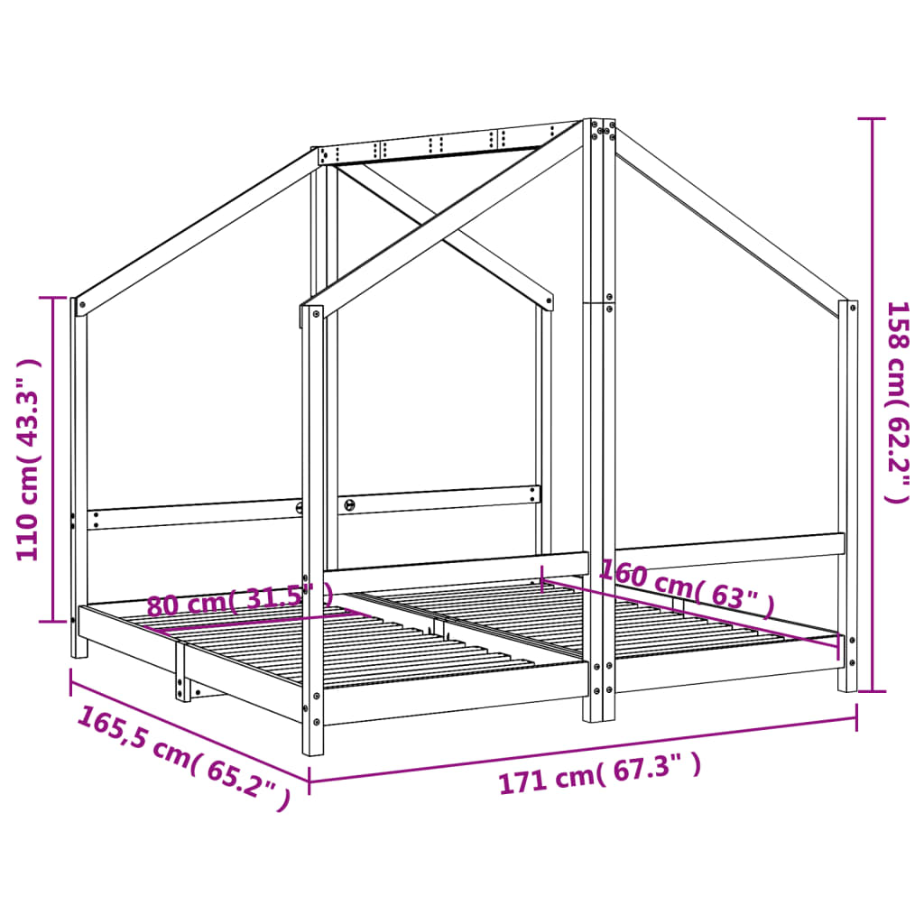 Estructura de cama de niños madera maciza de pino 2x(80x160) cm