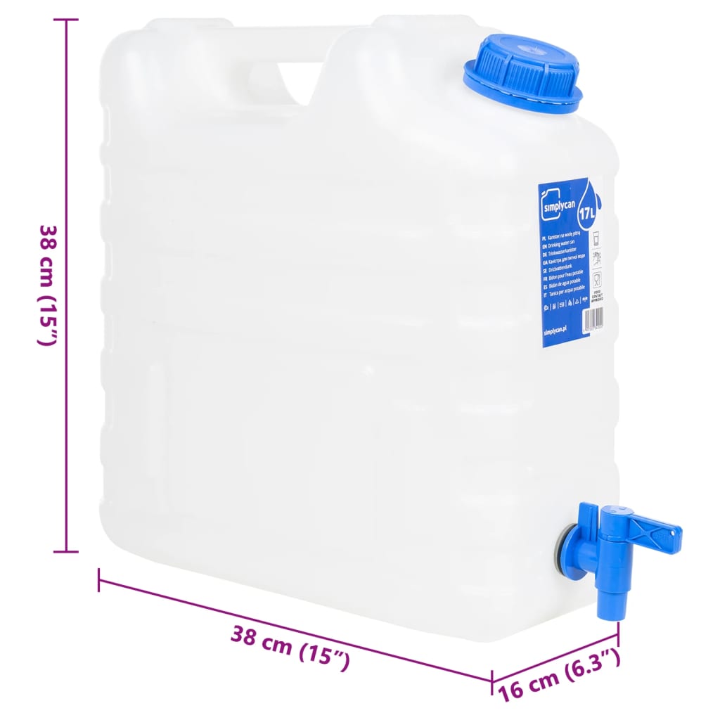 Garrafa de agua con grifo plástico transparente 15 litros