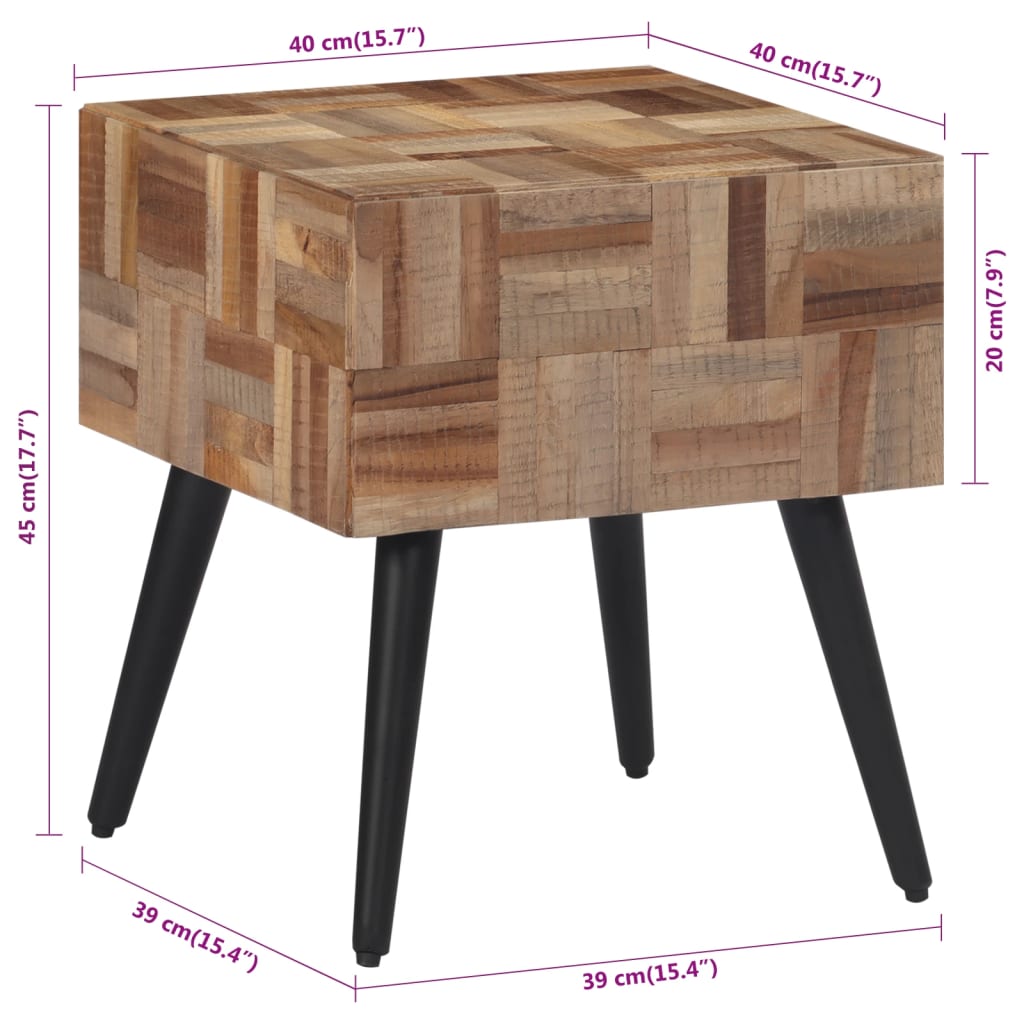 Mesa auxiliar teca reciclada maciza 40x40x45 cm