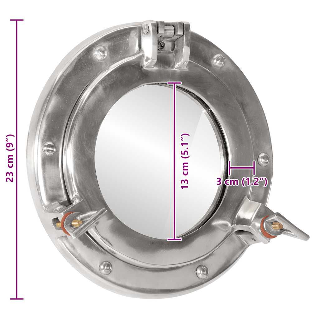 Espejo de ojo de buey de pared aluminio y vidrio Ø23 cm