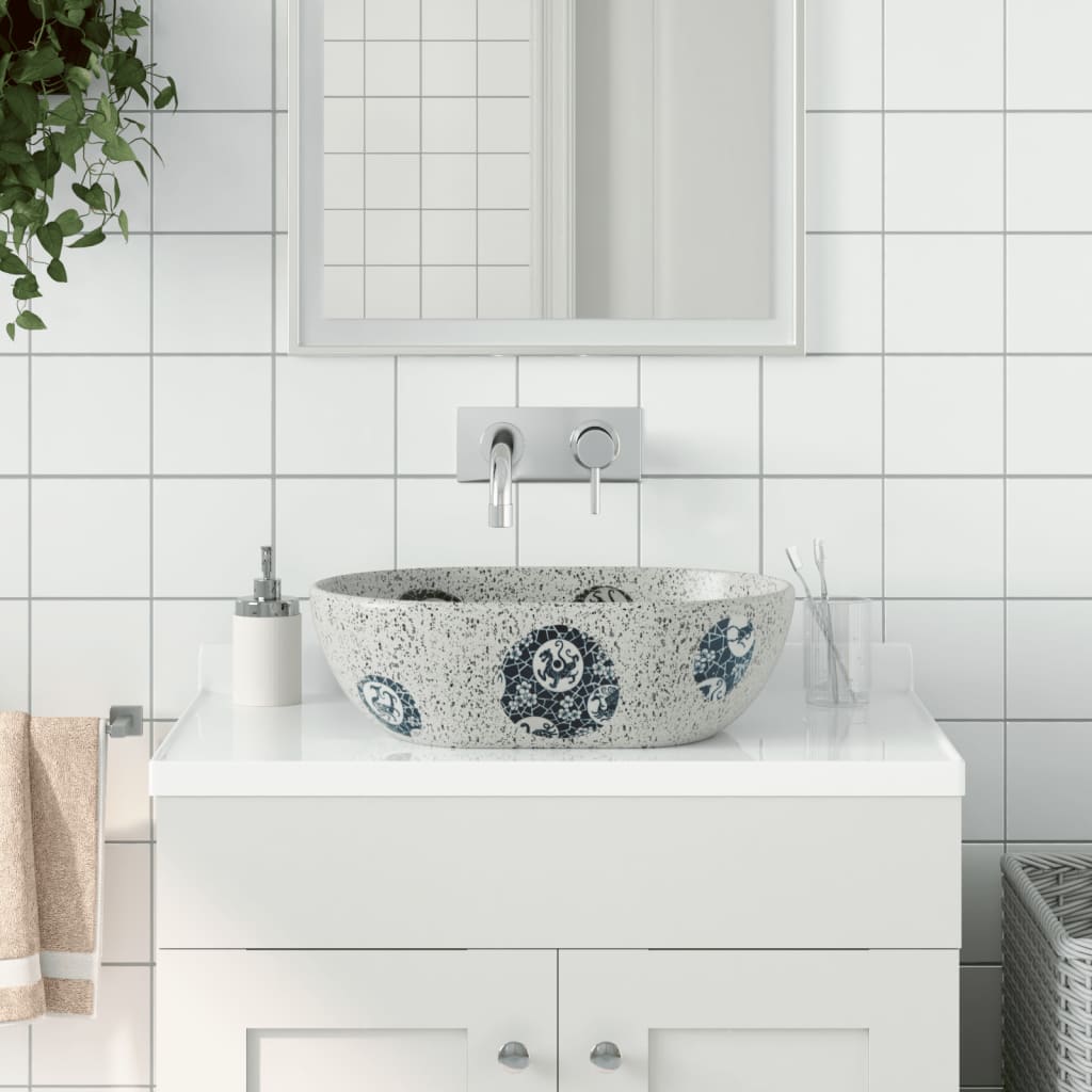 Lavabo de encimera ovalado cerámica negro azul 56,5x36,5x13,5cm