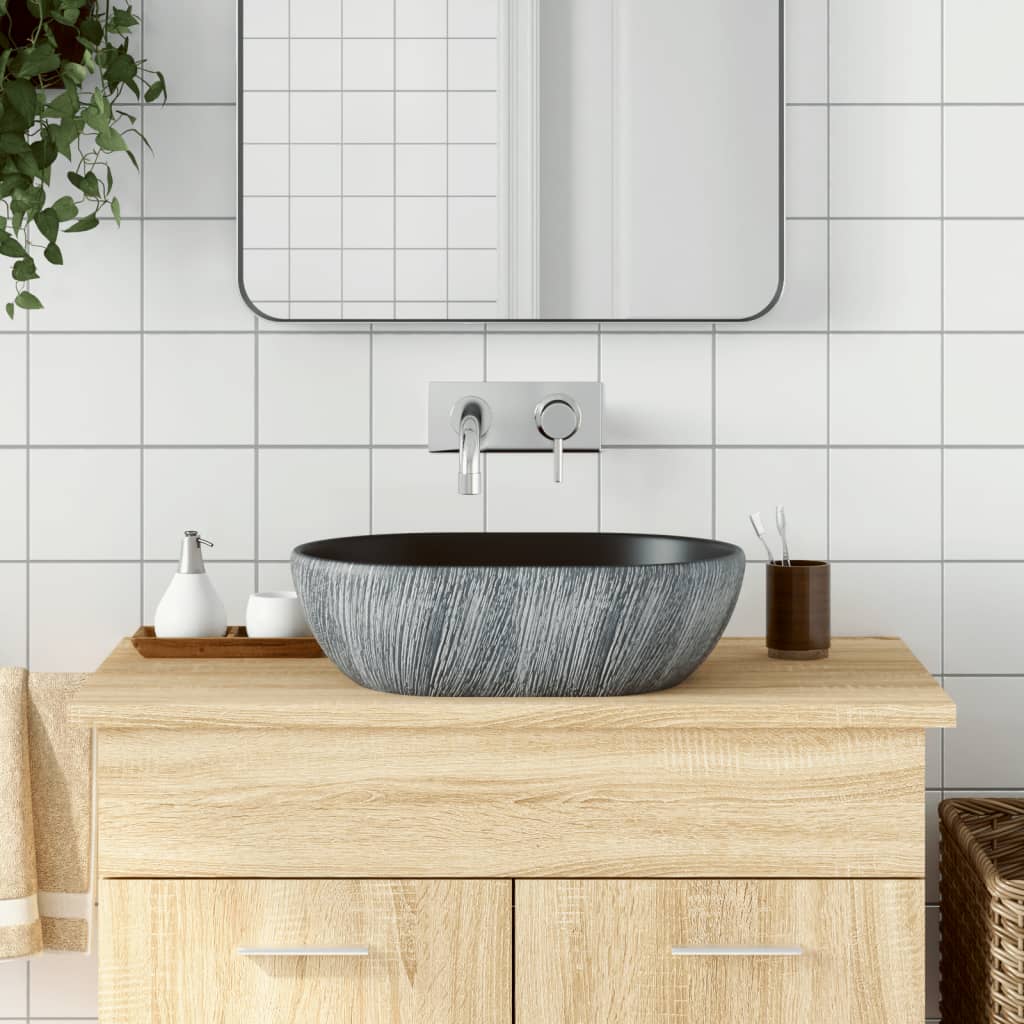 Lavabo de encimera ovalado cerámica negro azul 56,5x36,5x13,5cm