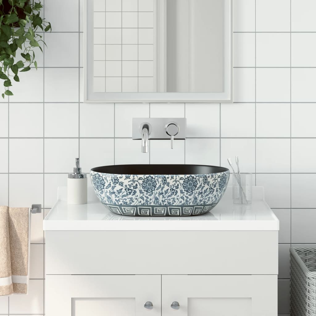 Lavabo de encimera ovalado cerámica negro azul 56,5x36,5x13,5cm