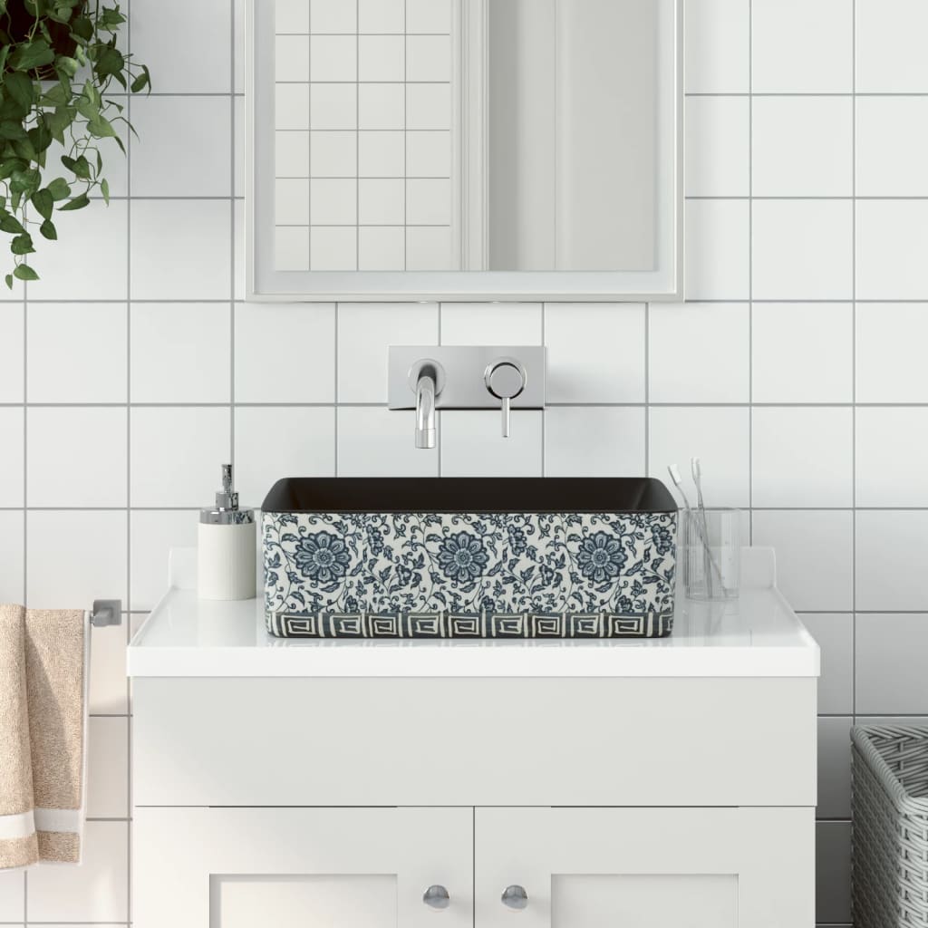 Lavabo de encimera ovalado cerámica negro azul 56,5x36,5x13,5cm