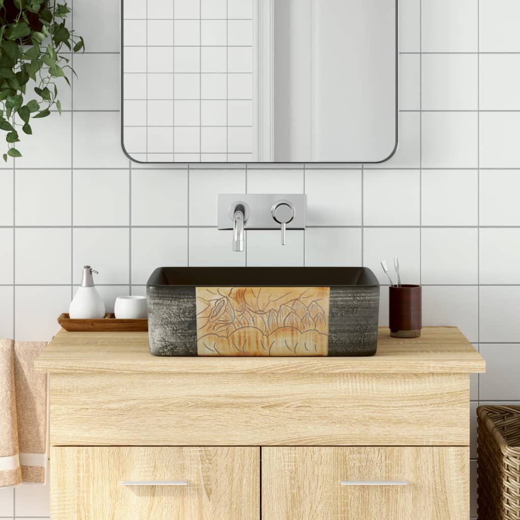 Lavabo de encimera ovalado cerámica negro azul 56,5x36,5x13,5cm