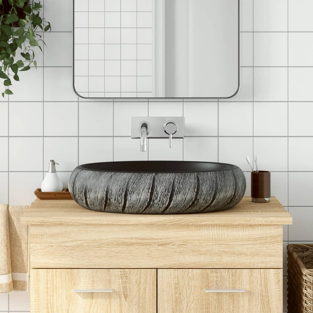 Lavabo de encimera ovalado cerámica negro azul 56,5x36,5x13,5cm
