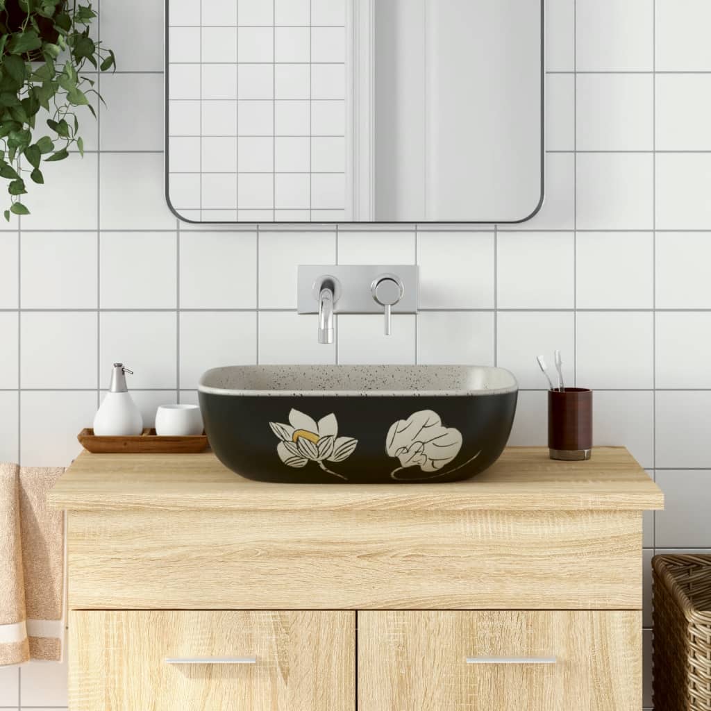 Lavabo de encimera ovalado cerámica negro azul 56,5x36,5x13,5cm