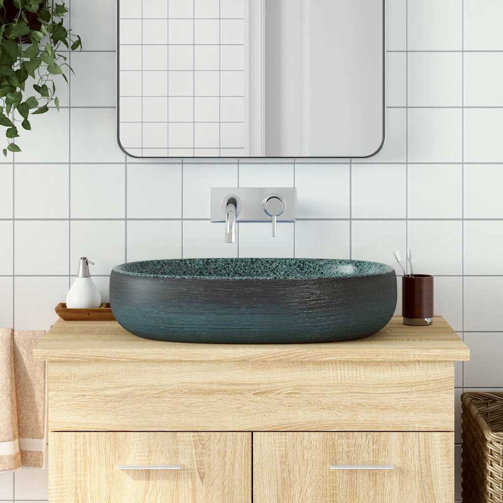 Lavabo de encimera ovalado cerámica negro azul 56,5x36,5x13,5cm