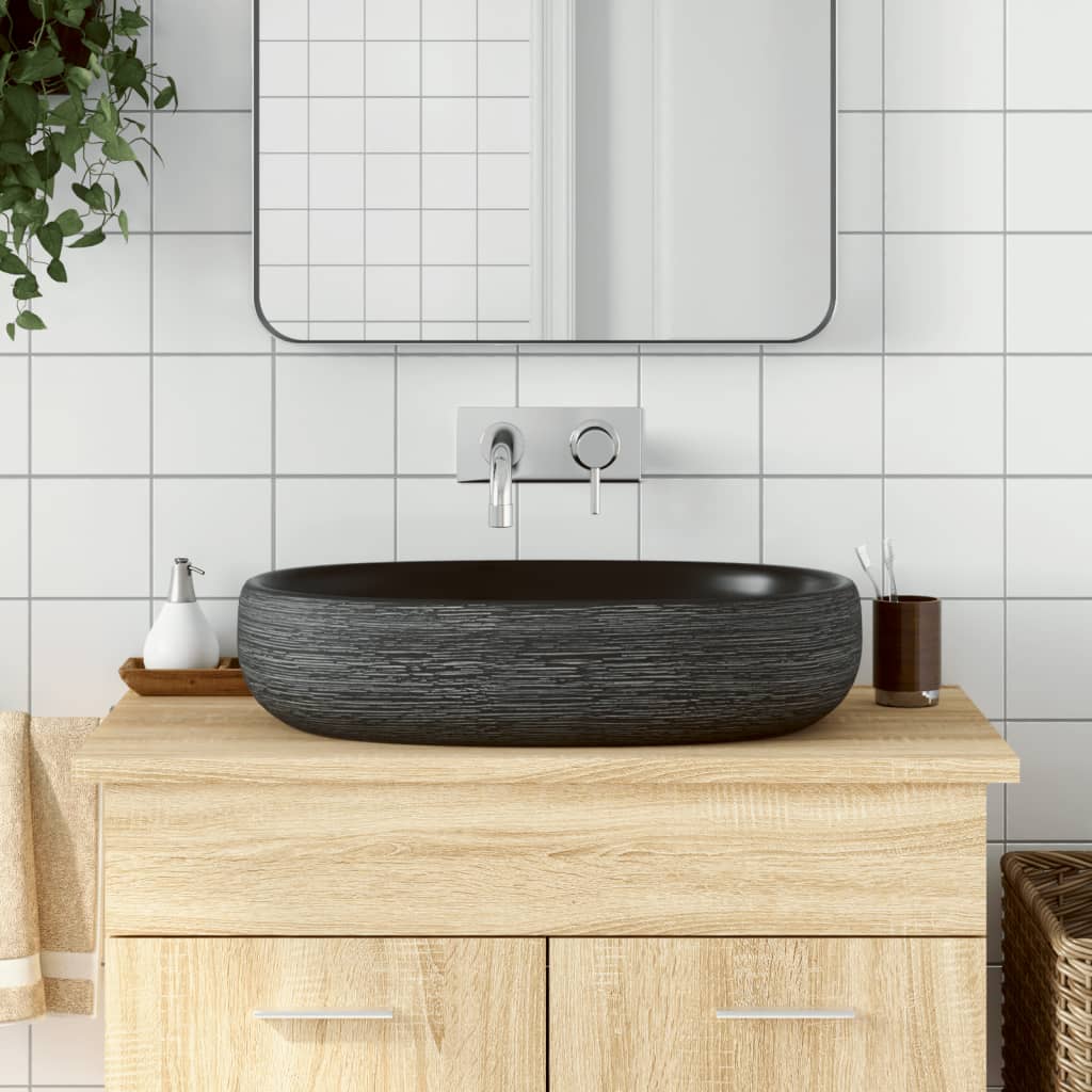 Lavabo de encimera ovalado cerámica negro azul 56,5x36,5x13,5cm