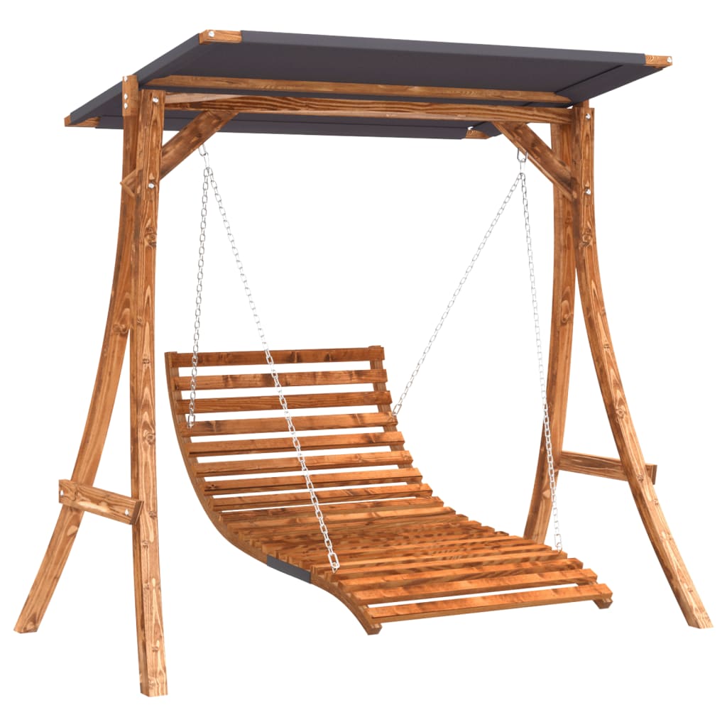 Tumbona columpio con toldo madera maciza abeto acabado de teca