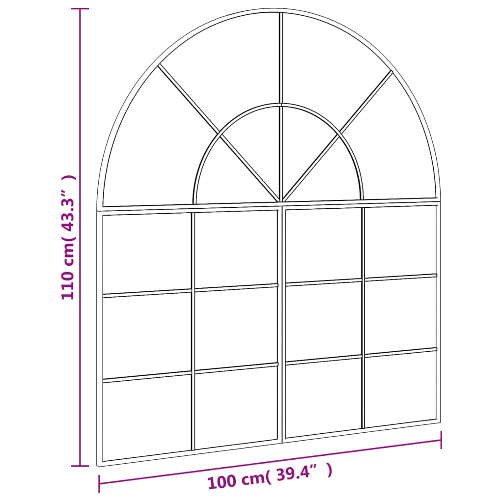 Espejo de pared arco de hierro negro 100x110 cm
