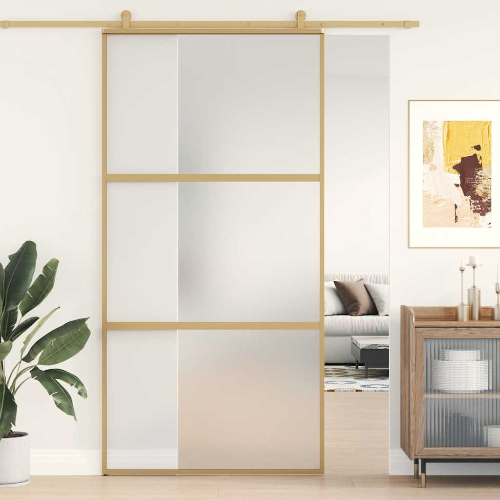 Puerta corredera dorada de vidrio ESG esmerilado y aluminio