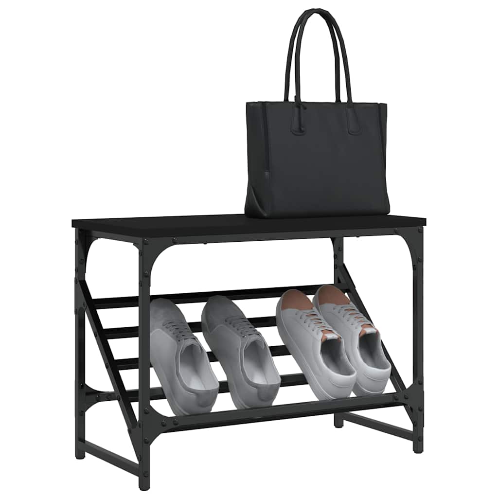 Zapatero de madera de ingeniería negro 60x30x45 cm