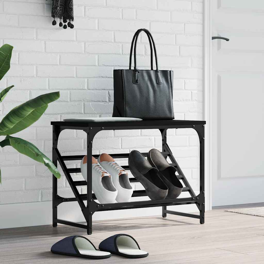 Zapatero de madera de ingeniería negro 60x30x45 cm