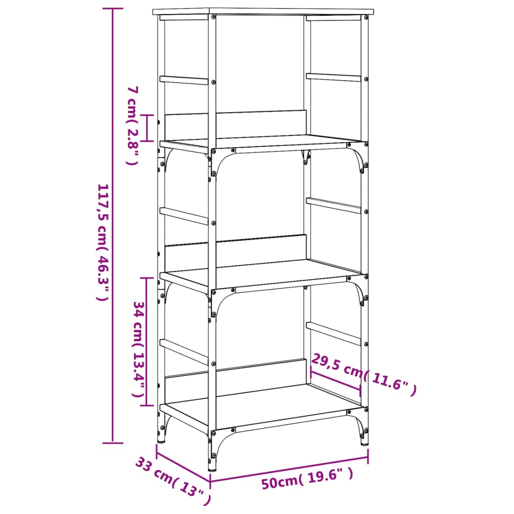 Estantería de madera de ingeniería gris Sonoma 50x33x117,5 cm