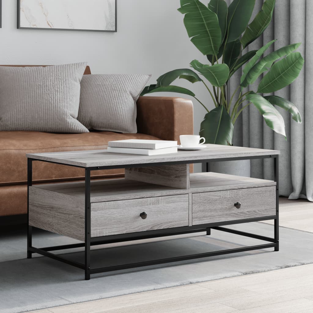 Mesa centro madera ingeniería y hierro gris Sonoma 80x80x45 cm