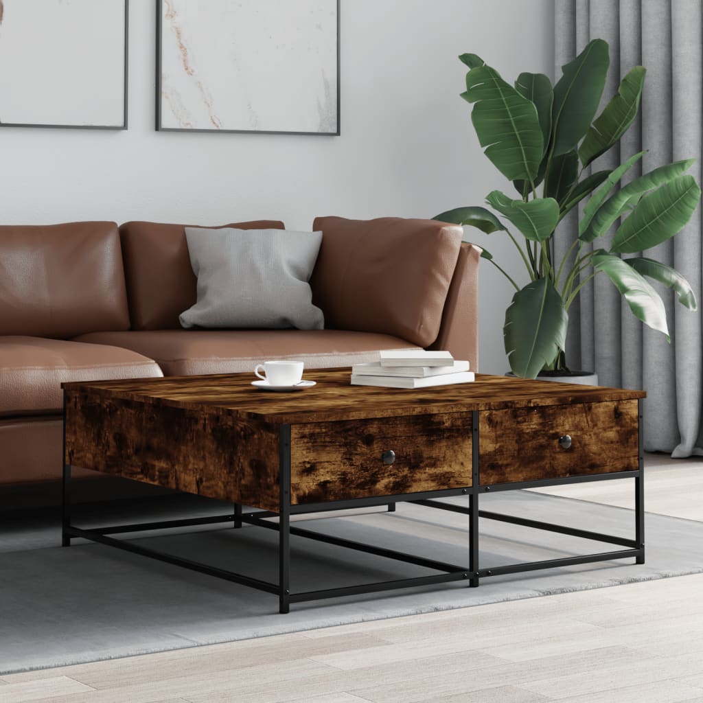 Mesa centro madera ingeniería y hierro gris Sonoma 80x80x45 cm