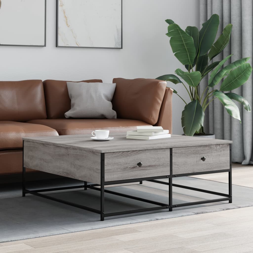 Mesa centro madera ingeniería y hierro gris Sonoma 80x80x45 cm