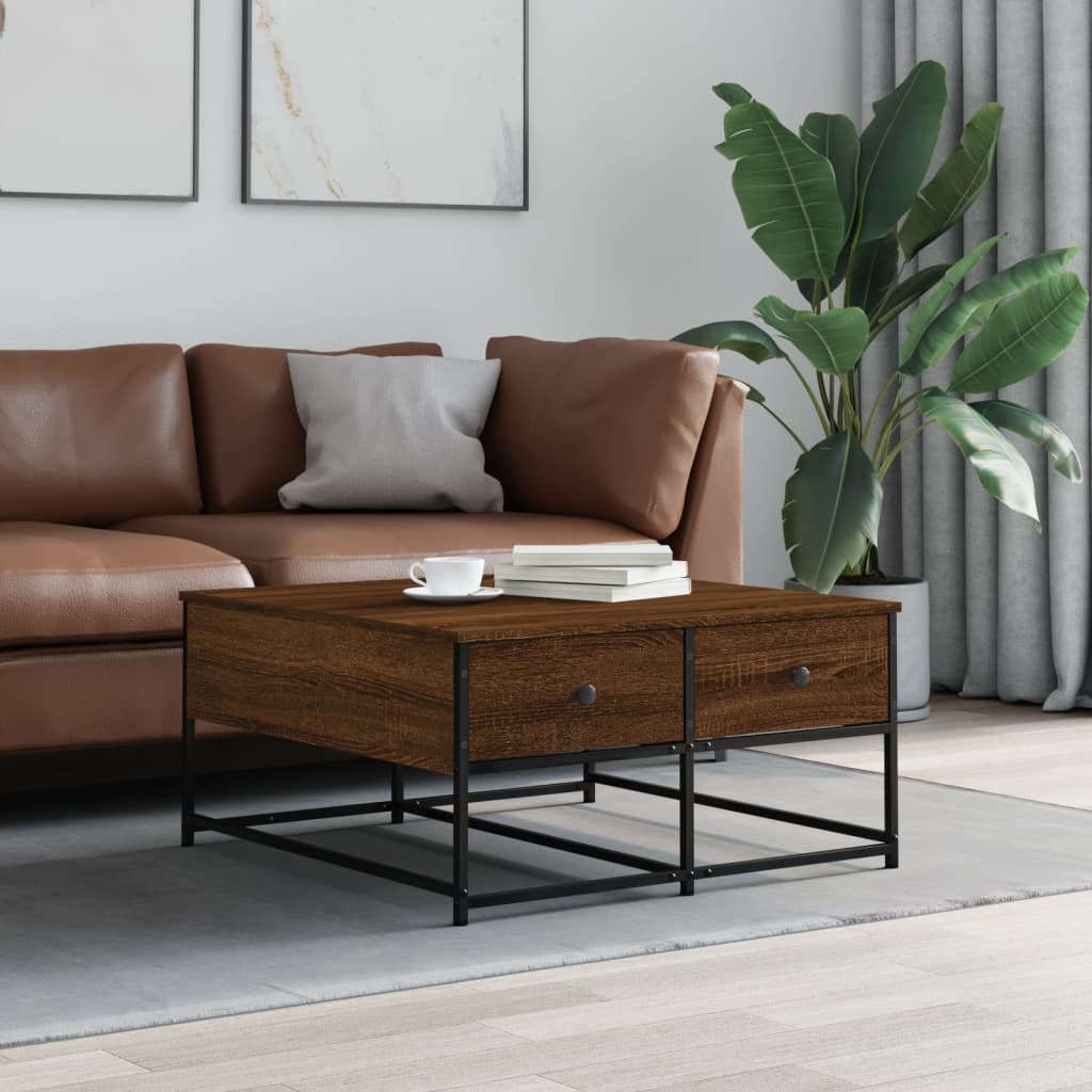 Mesa centro madera ingeniería y hierro gris Sonoma 80x80x45 cm