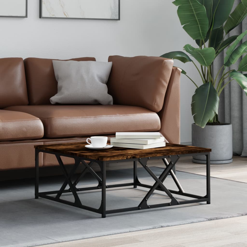 Mesa centro madera ingeniería y hierro gris Sonoma 80x80x45 cm
