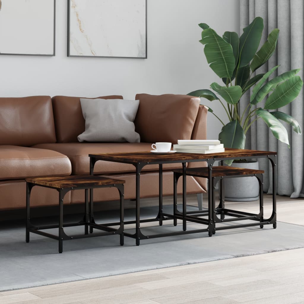 3-Piece Stackable Coffee Table Set Engineered Wood Black