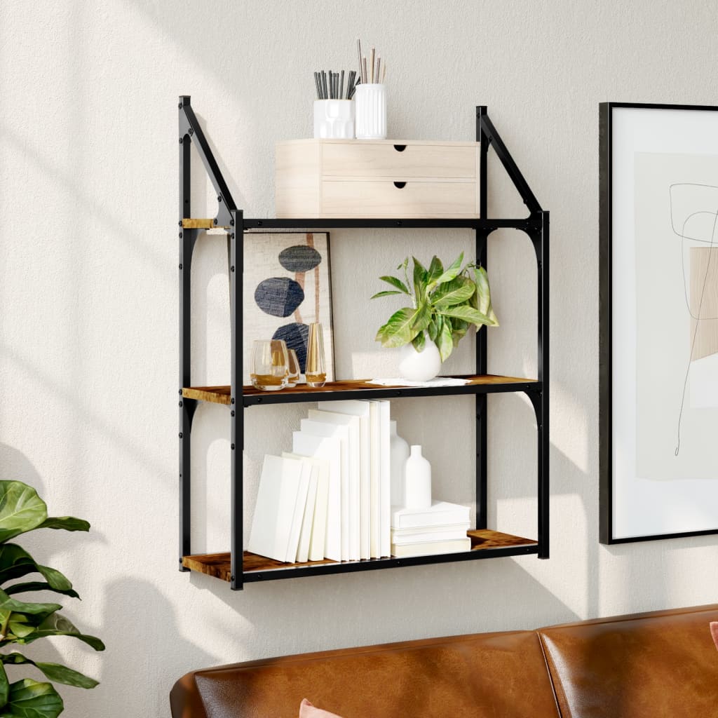 Estantería pared madera ingeniería roble ahumado 60x21x51 cm