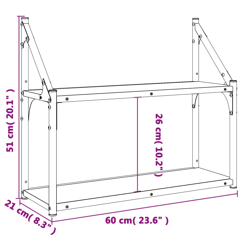 Estantería pared madera ingeniería roble ahumado 60x21x51 cm
