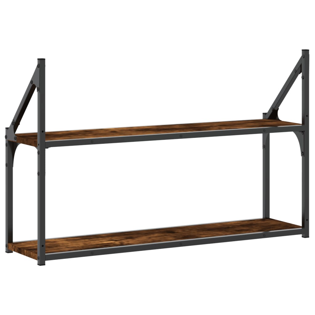 Estantería de pared 2 niveles madera roble ahumado 80x21x51 cm