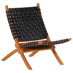Silla de relax plegable cuero auténtico marrón