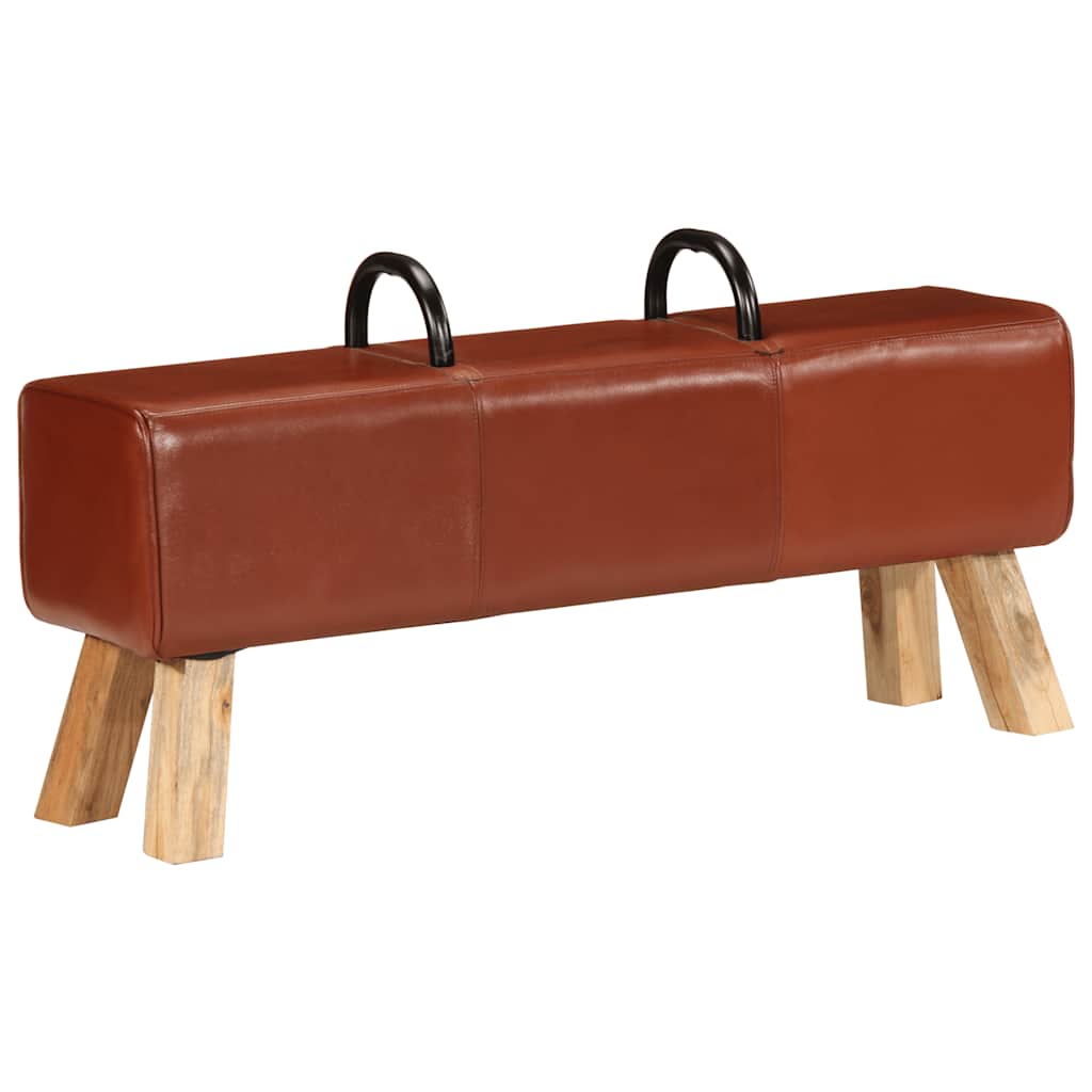 Banco potro de gimnasio cuero auténtico marrón 110 cm