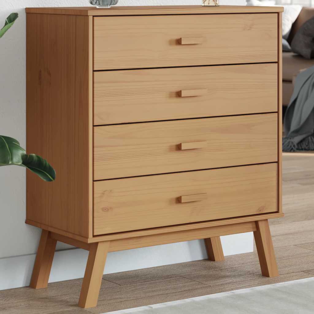 OLDEN chest of drawers, solid pine wood, grey and brown