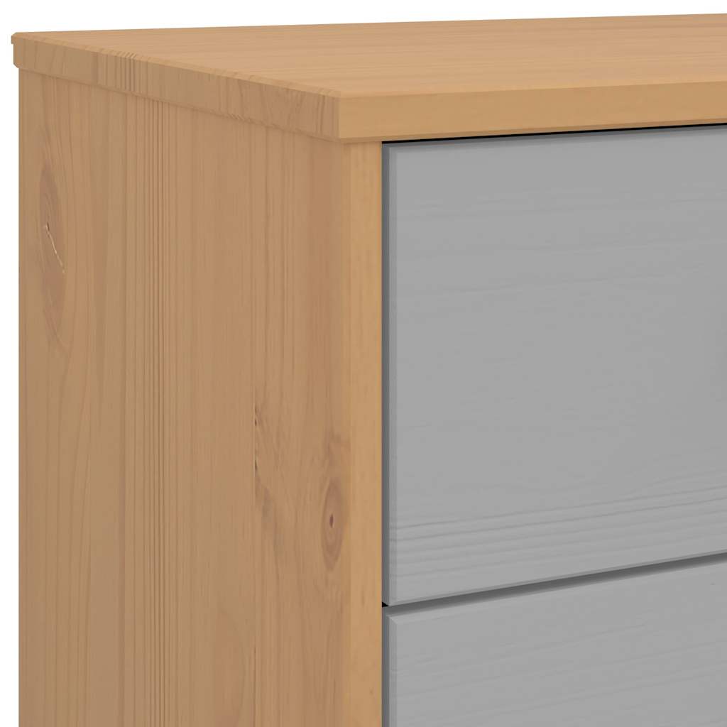 Cómoda de cajones OLDEN madera maciza de pino gris y marrón