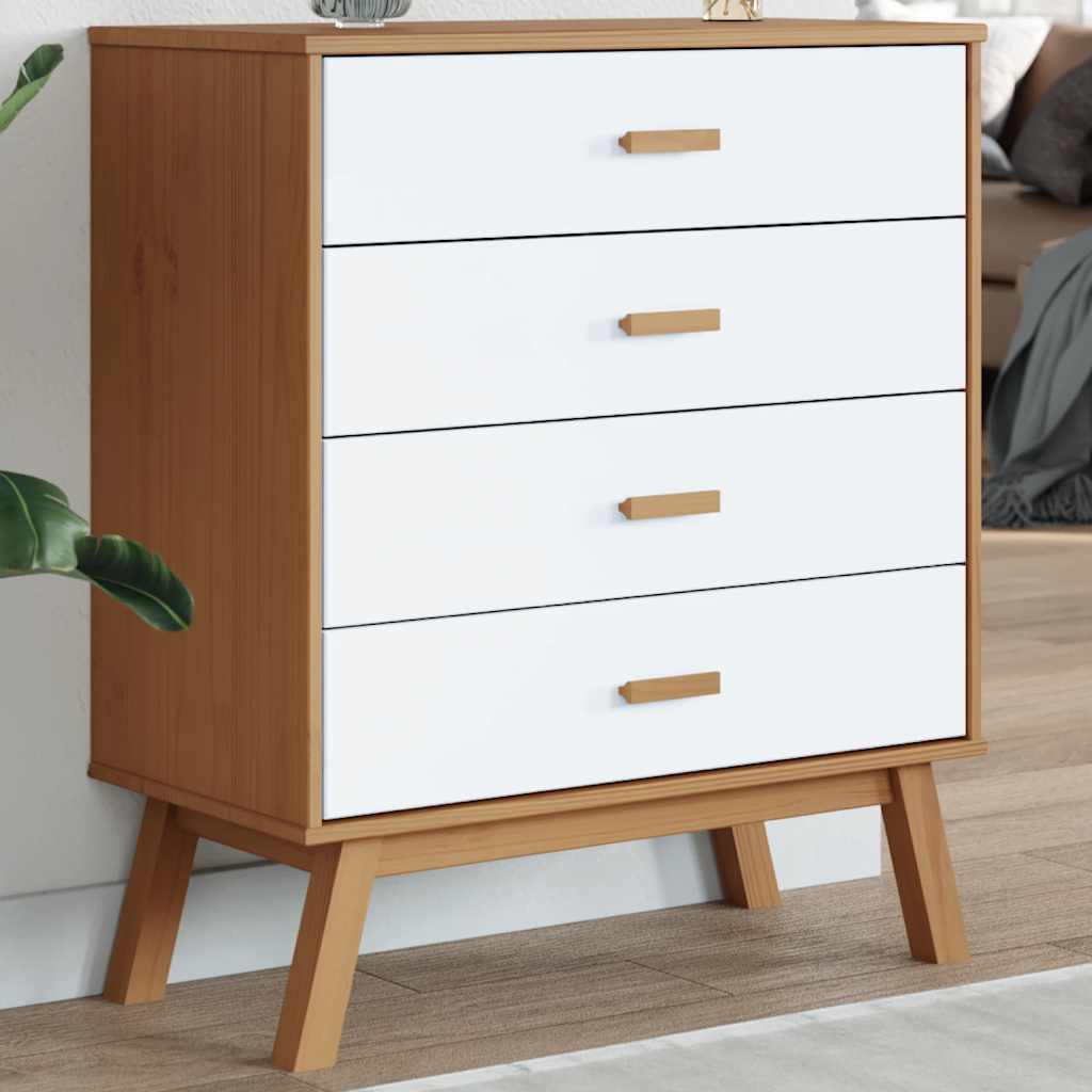 OLDEN chest of drawers, solid pine wood, grey and brown
