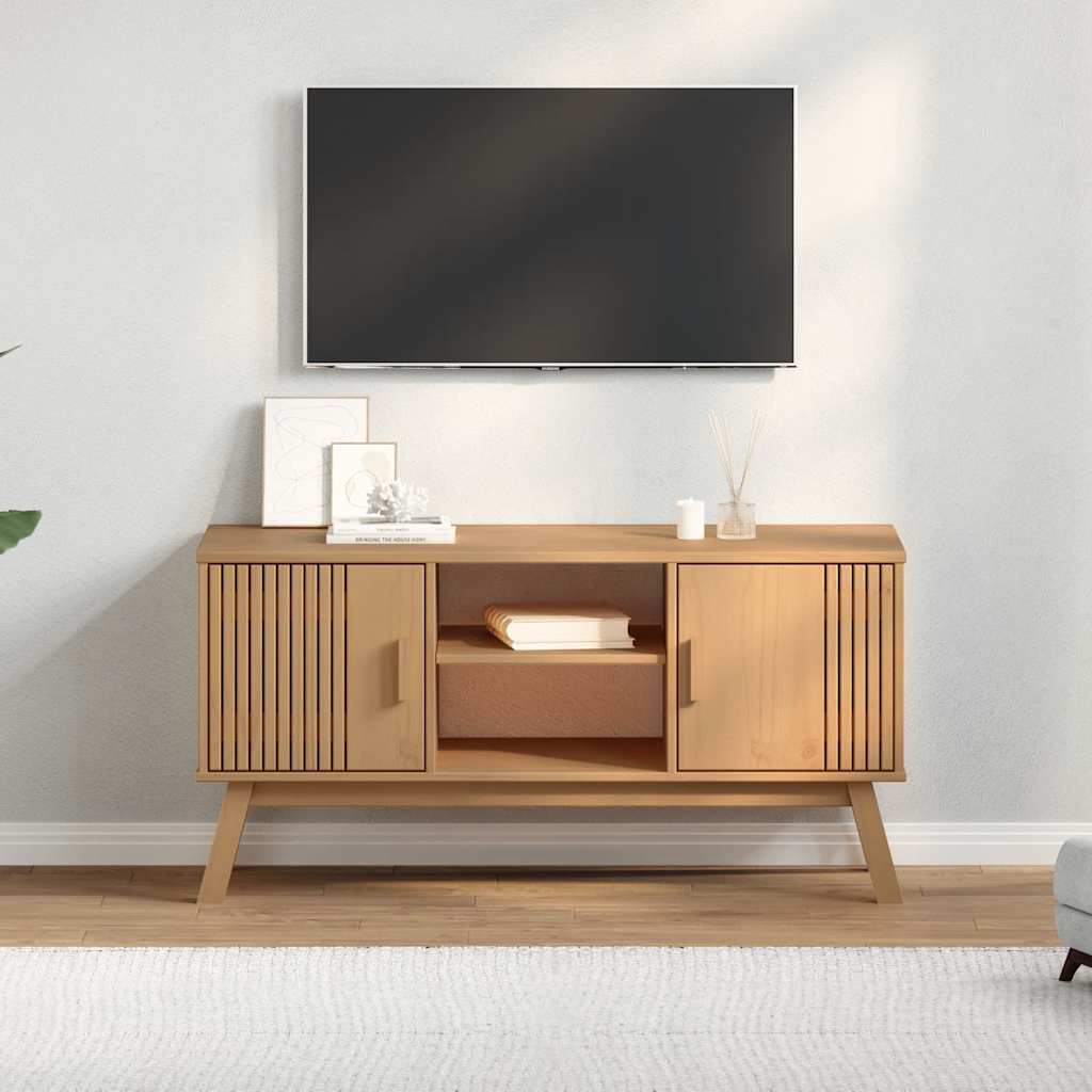 Mueble de TV OLDEN madera maciza de pino marrón 114x43x57 cm