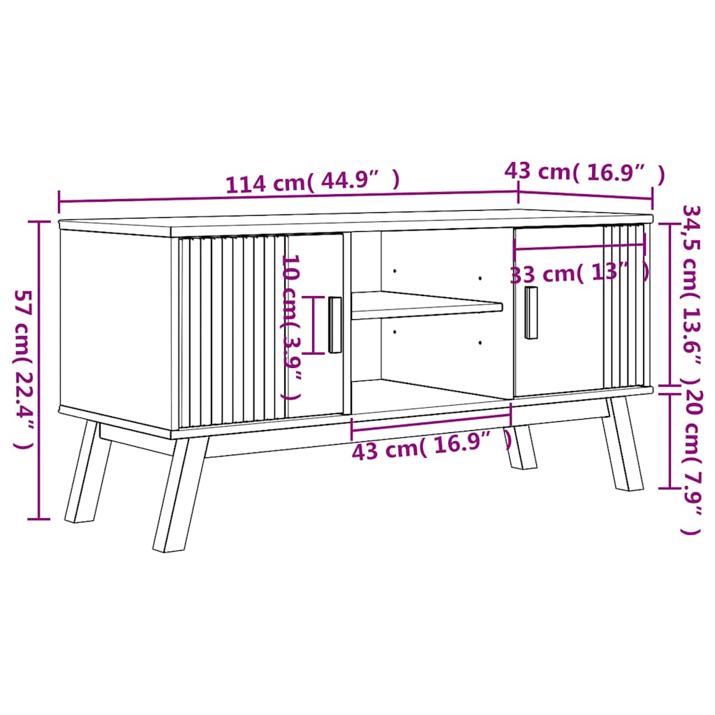 Mueble de TV OLDEN madera maciza de pino marrón 114x43x57 cm