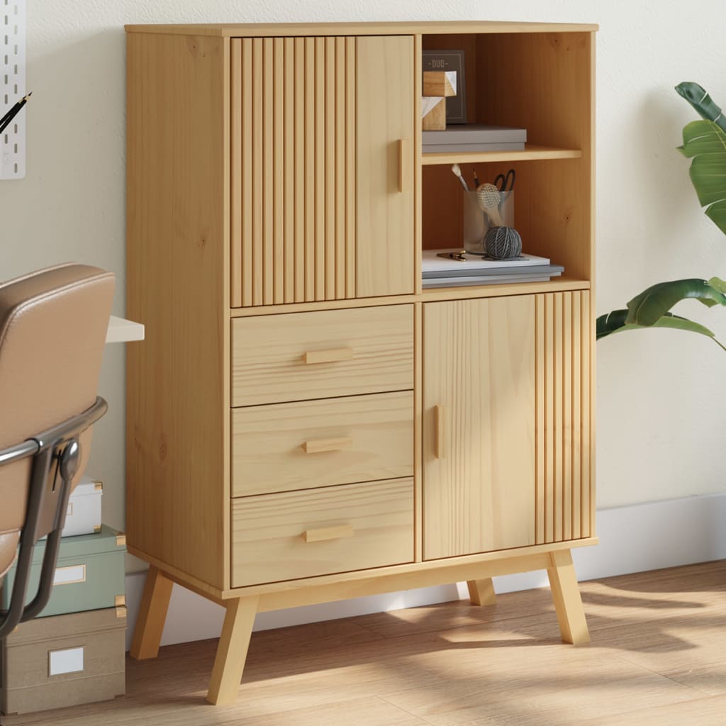 Black solid pine sideboard 67x40x108.5 cm