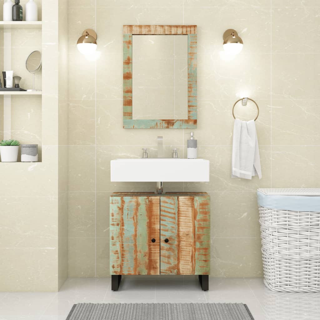 Conjunto de muebles de baño 2 piezas madera maciza de acacia