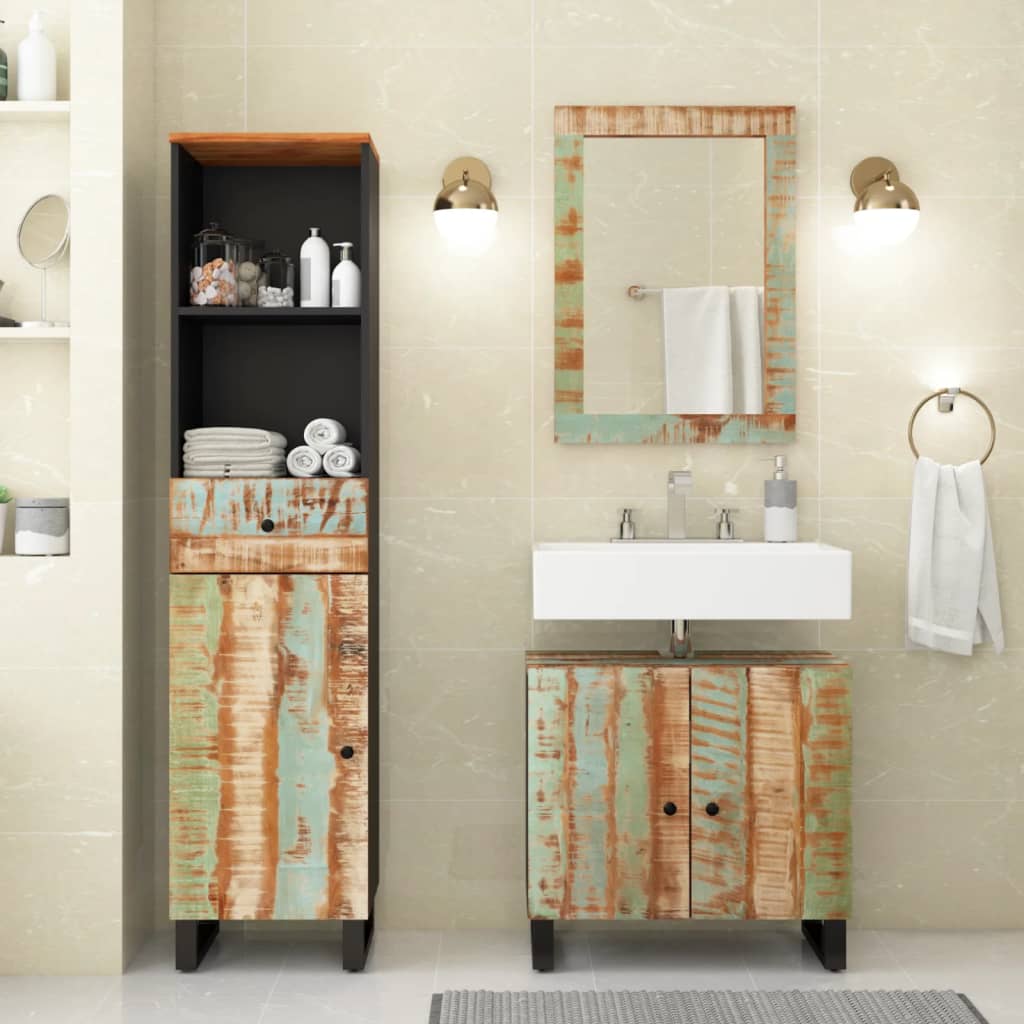 Conjunto de muebles de baño 2 piezas madera maciza de mango