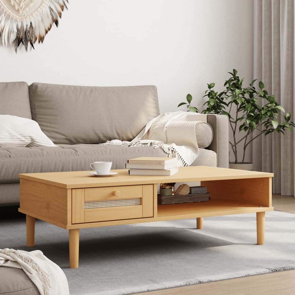Mesa de centro SENJA aspecto ratán madera blanco 100x55x33 cm