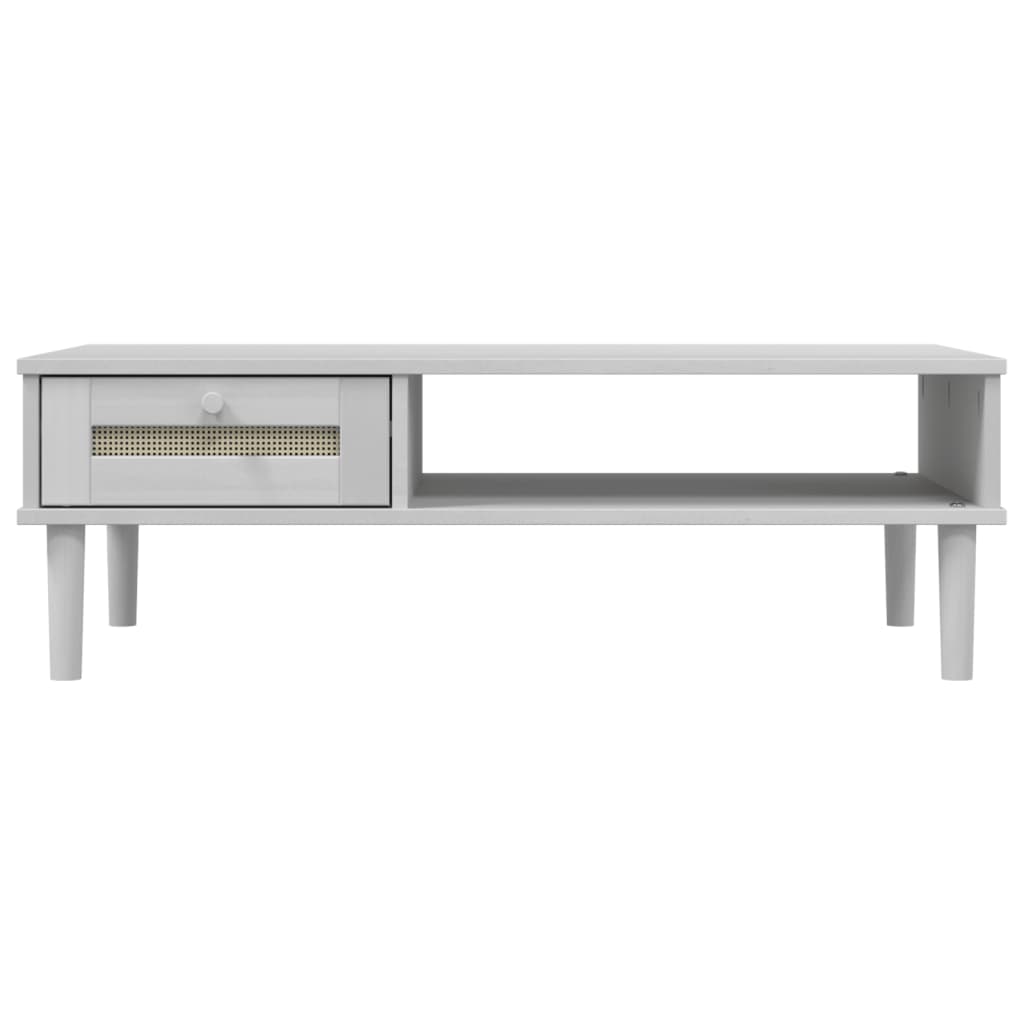 Mesa de centro SENJA aspecto ratán madera blanco 100x55x33 cm