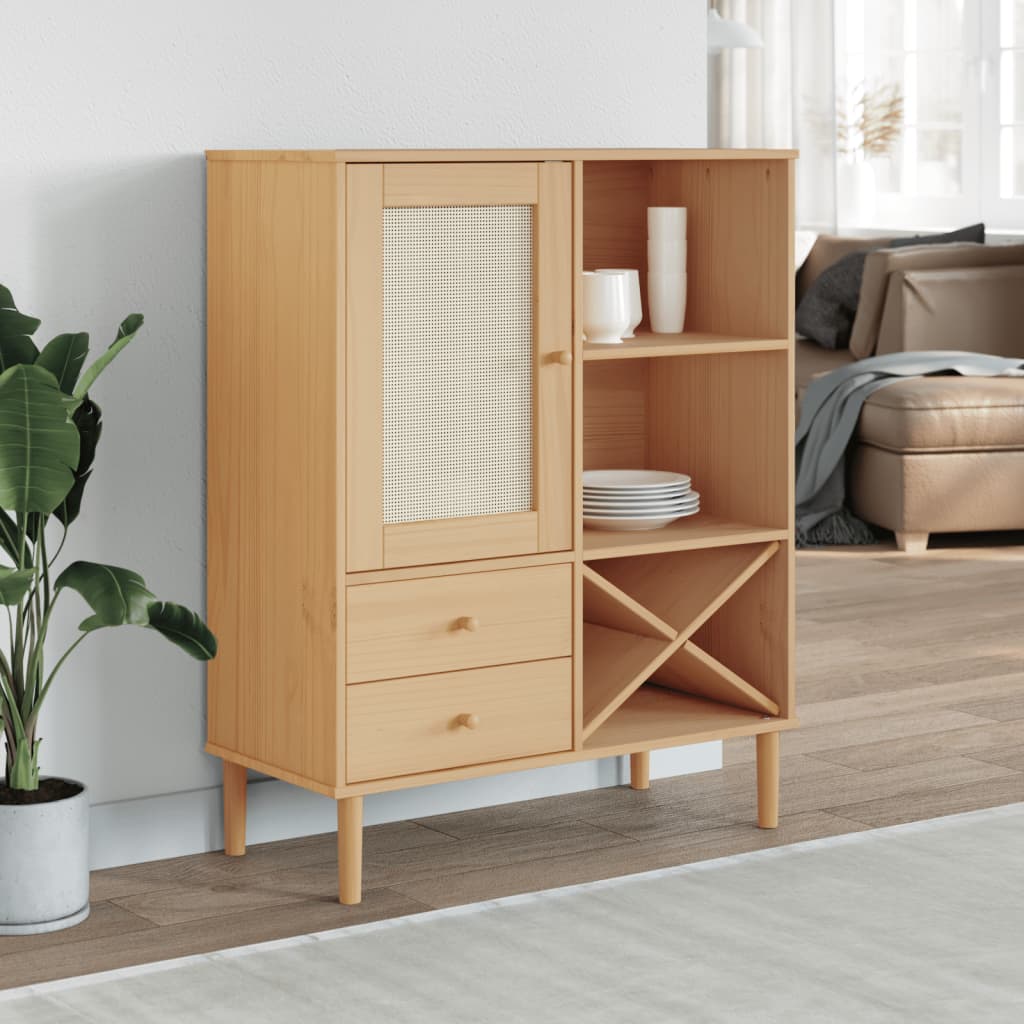 Aparador alto SENJA aspecto de ratán madera blanco 90x40x112 cm