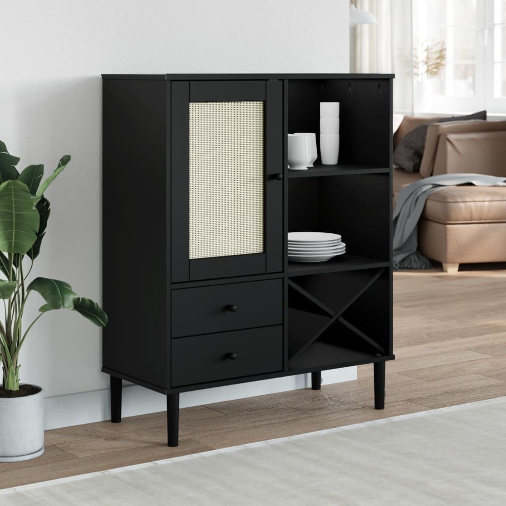 Aparador alto SENJA aspecto de ratán madera blanco 90x40x112 cm