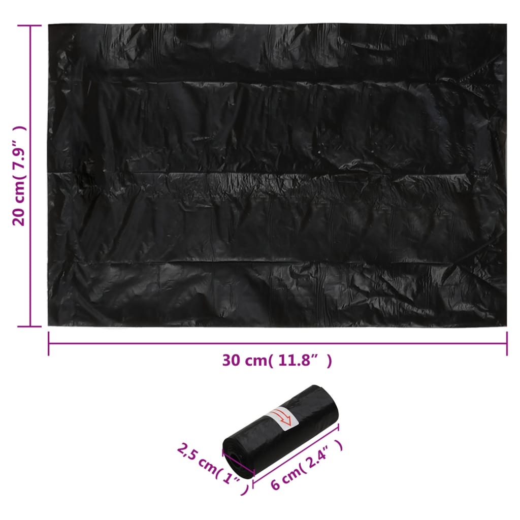 Bolsas para cacas de perro 750 uds PE negro 30x20 cm
