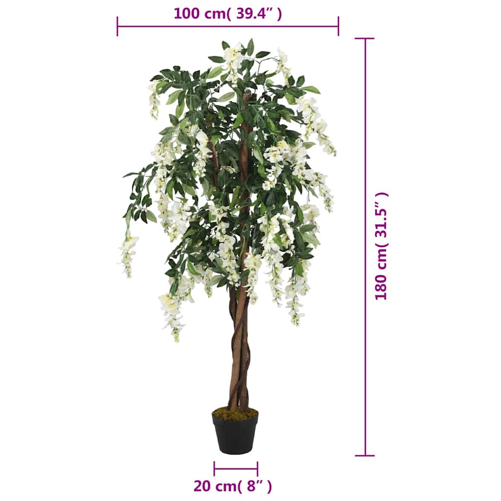 Árbol de wisteria artificial 1260 hojas verde y blanco 180 cm
