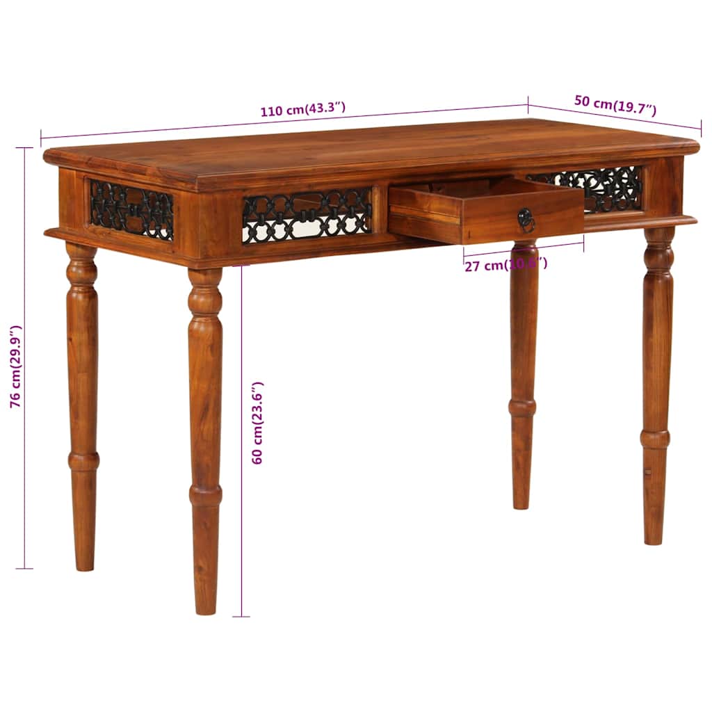 Escritorio con cajón madera maciza de acacia 110x50x76 cm