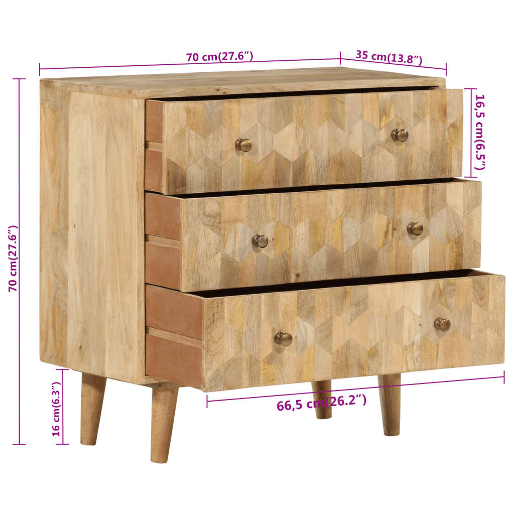 Cajonera de madera maciza de mango 70x35x70 cm