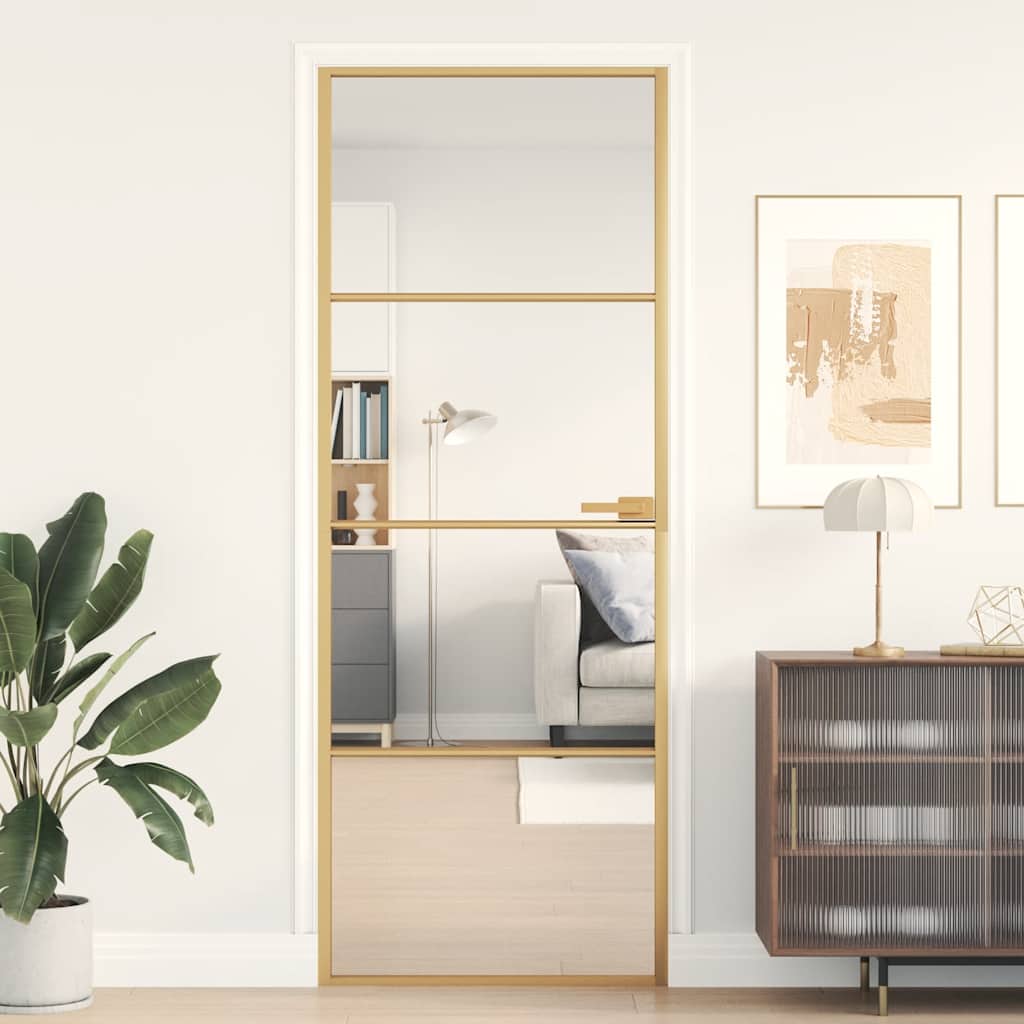 Golden interior door tempered glass and aluminum 76x201.5cm