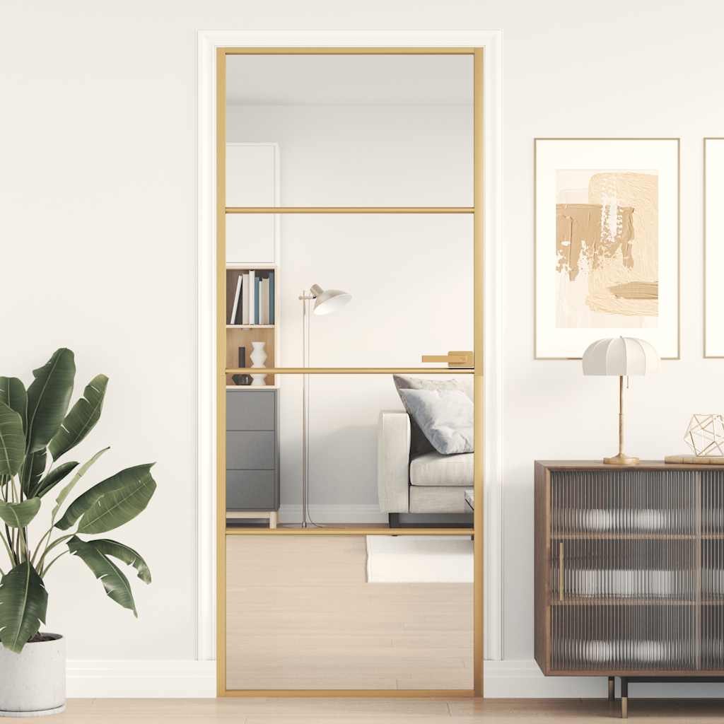 Golden interior door tempered glass and aluminum 76x201.5cm