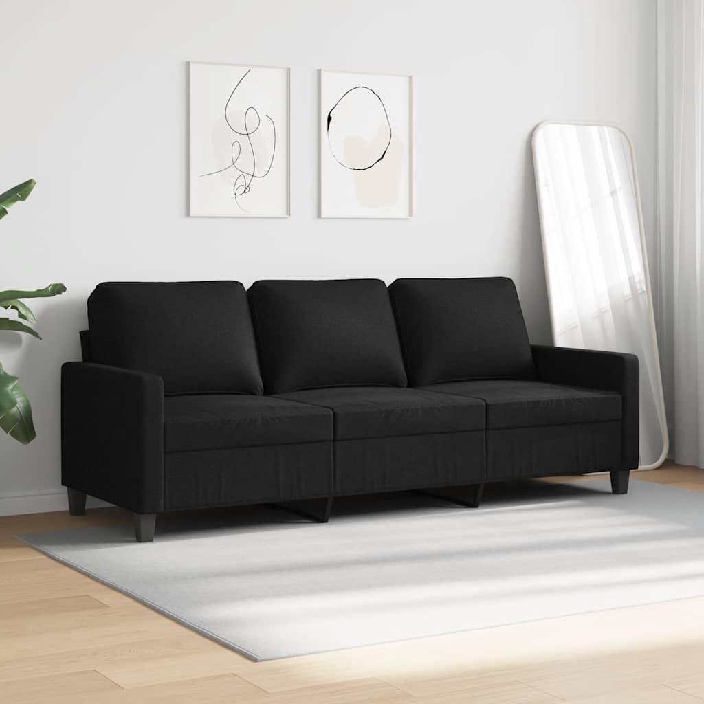 Sofá de 3 plazas de tela negro 180 cm